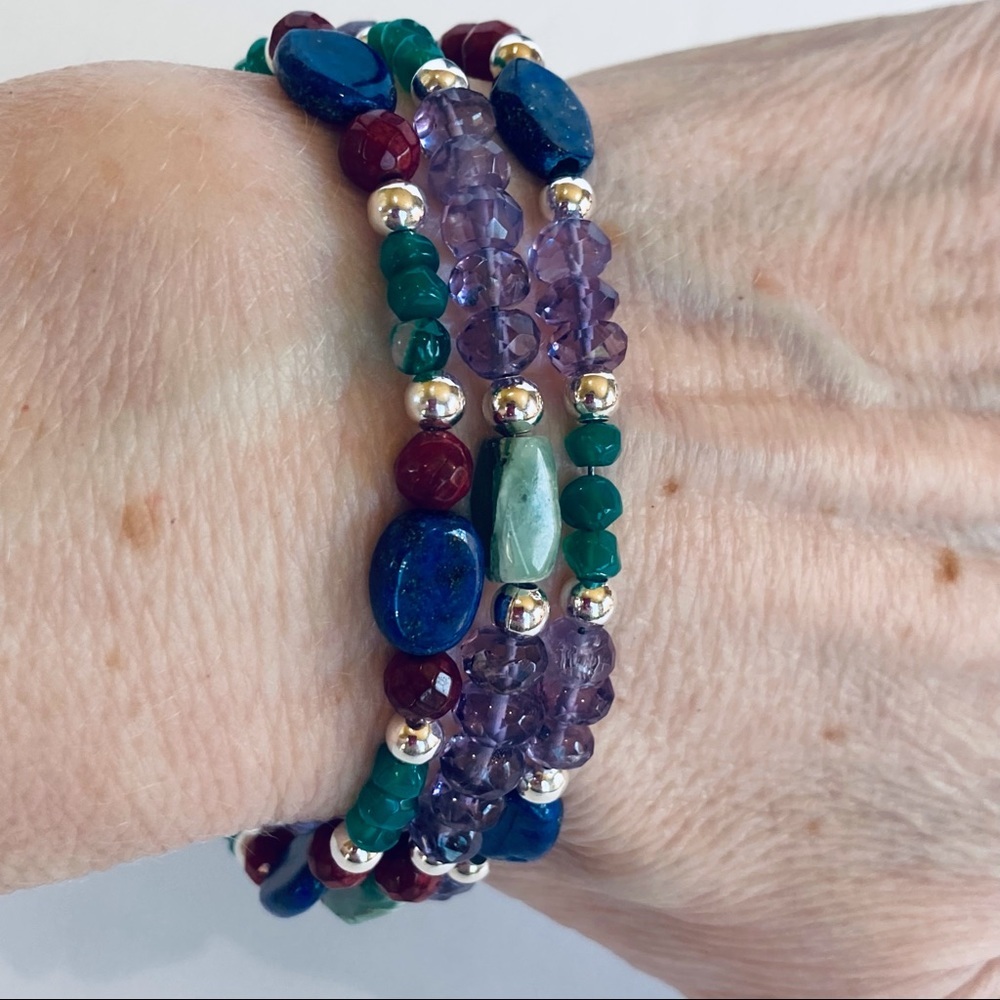 HAND CRAFTED BRACELET & EARRINGS Lapis Lazuli Aventurine Coral Amethyst NWT - Picture 5 of 8